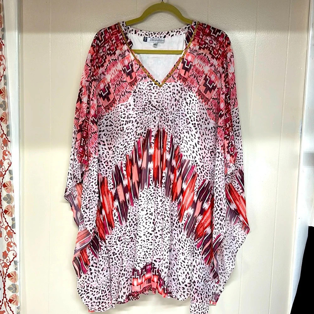 Jennifer Lopez Women Batwing Jeweled V-Neck Tops Blouse  Size L